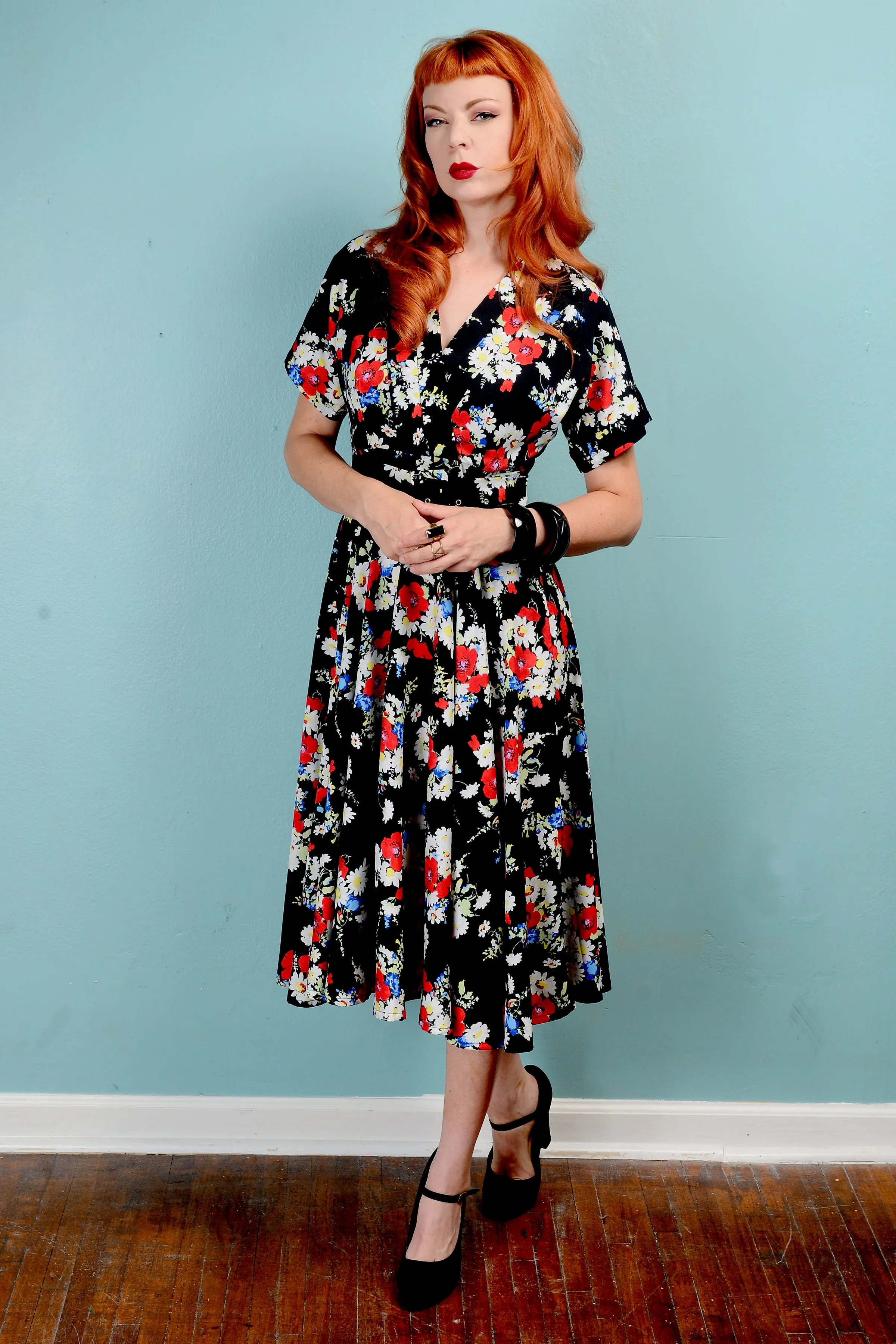 1940s Vintage kimono inspired floral full circle skirt dress by Hell Bunny