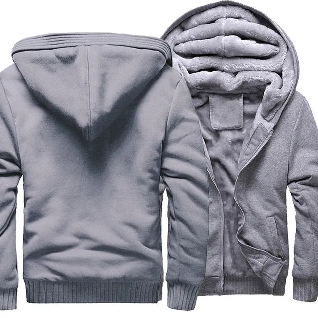 2019 new Winter Warm Hoodies wool liner tracksuits Coat men Thick Zipper Jacket male solid color no print Sweatshirt size M-4XL