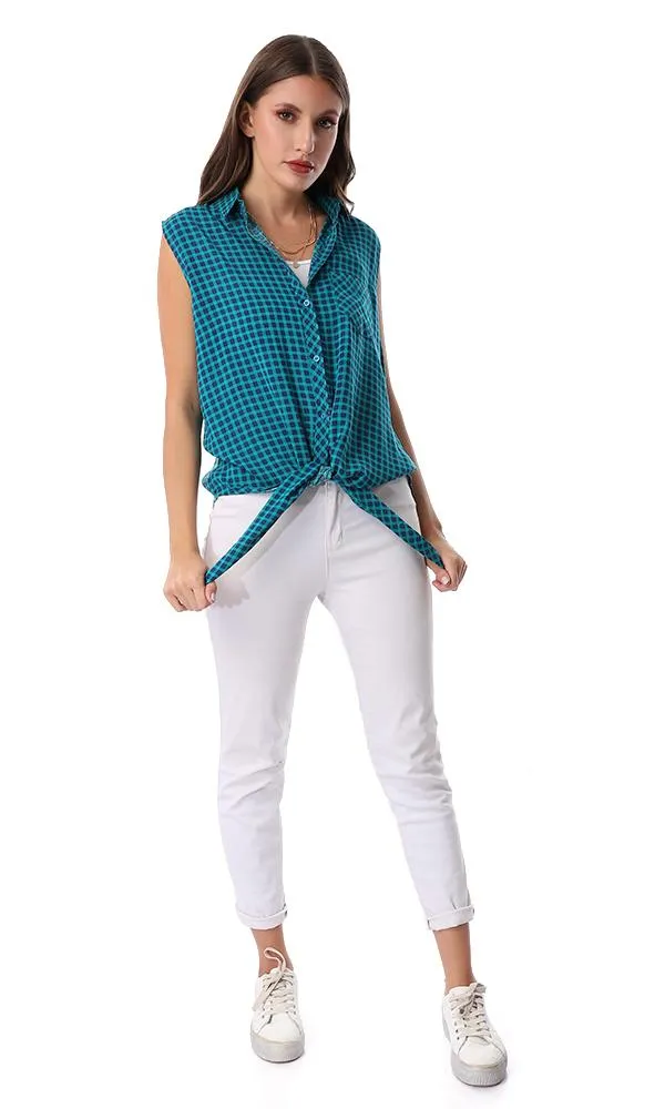 39197 Checkered Lace Up Petroleum Shirt