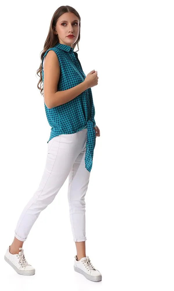 39197 Checkered Lace Up Petroleum Shirt