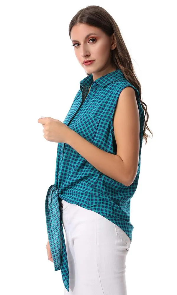 39197 Checkered Lace Up Petroleum Shirt