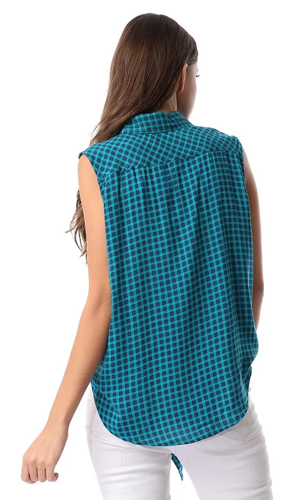 39197 Checkered Lace Up Petroleum Shirt