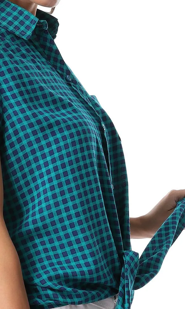 39197 Checkered Lace Up Petroleum Shirt