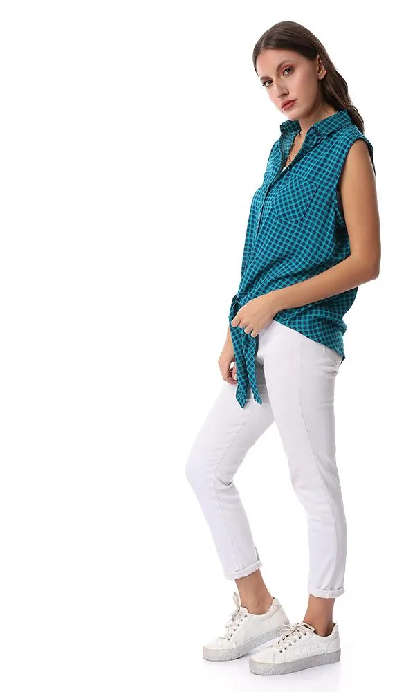 39197 Checkered Lace Up Petroleum Shirt