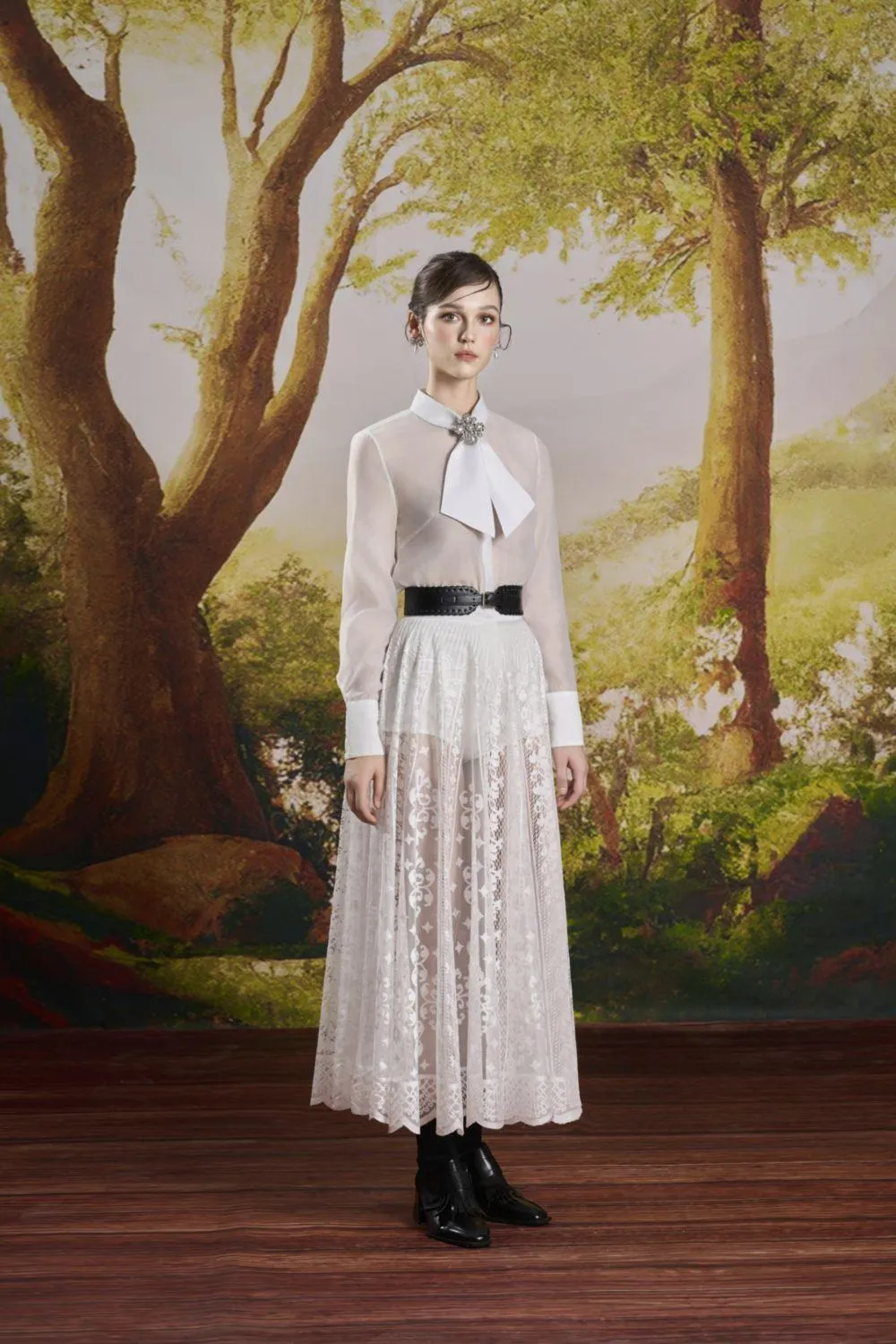 Agnes A-line High Waist Lace Midi Skirt