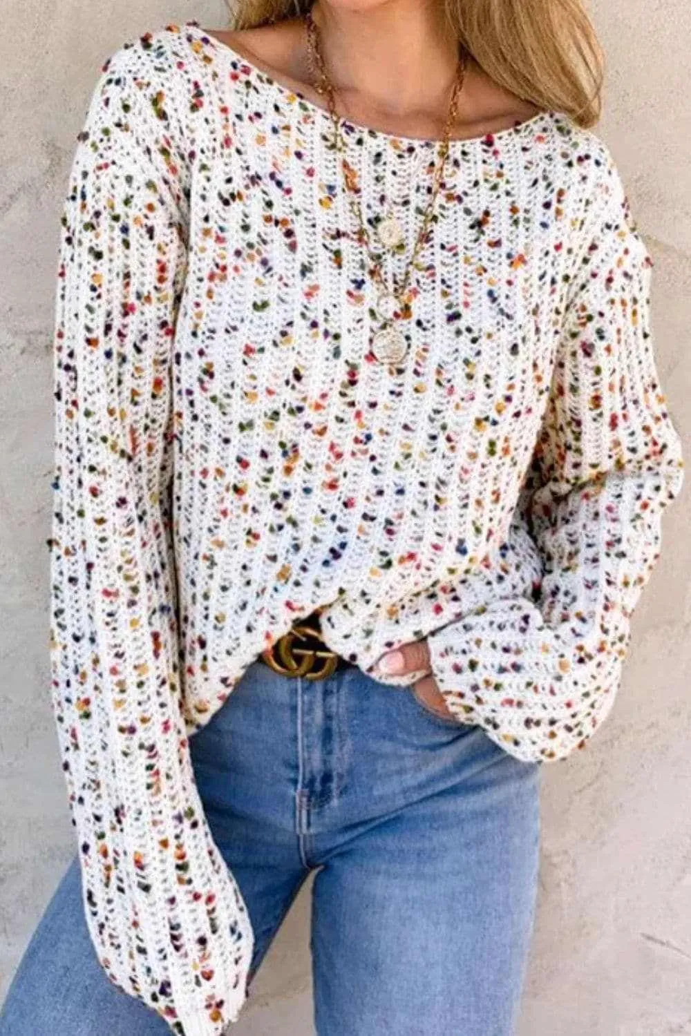 Backless confetti-knit pullover