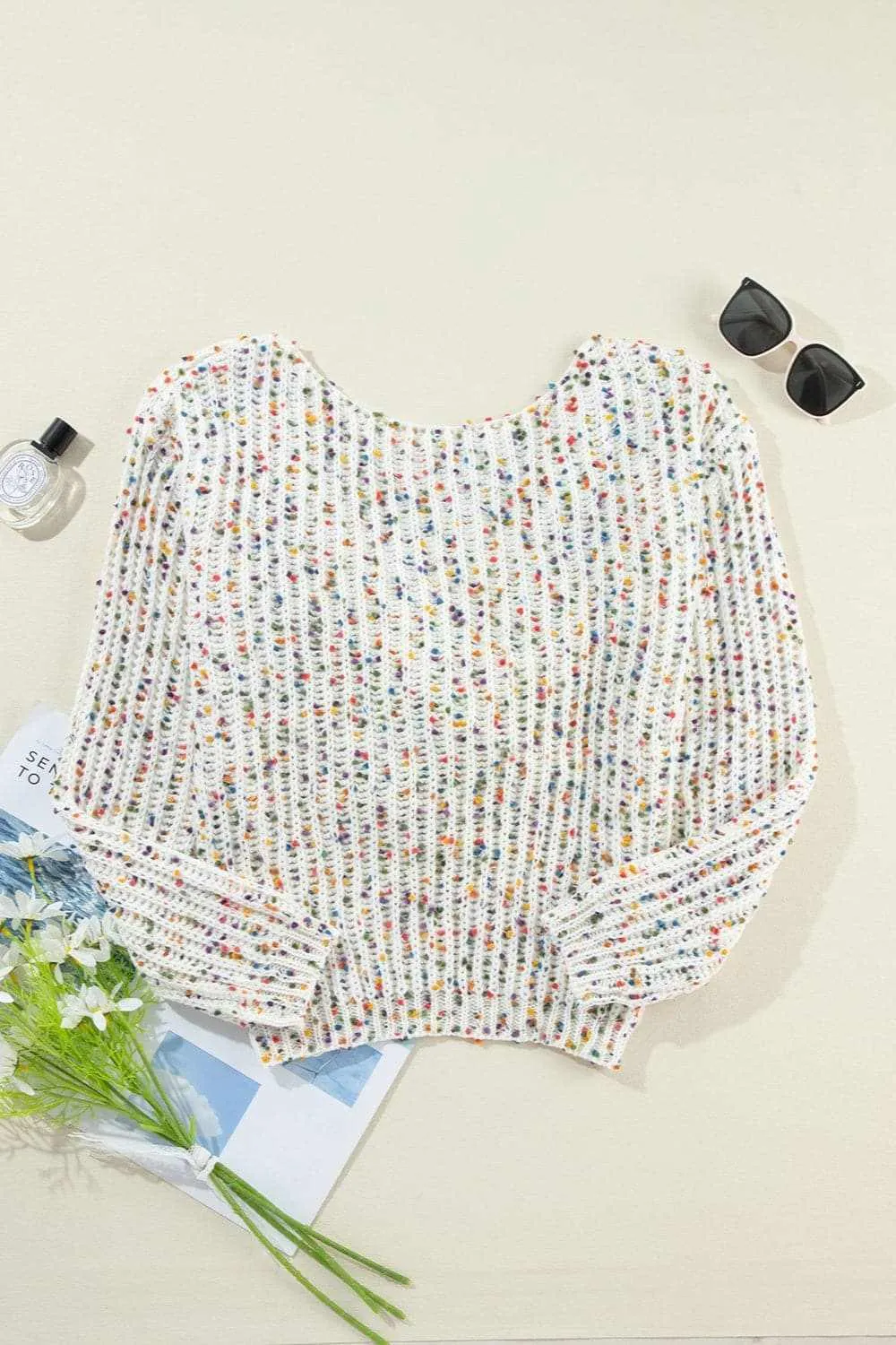 Backless confetti-knit pullover