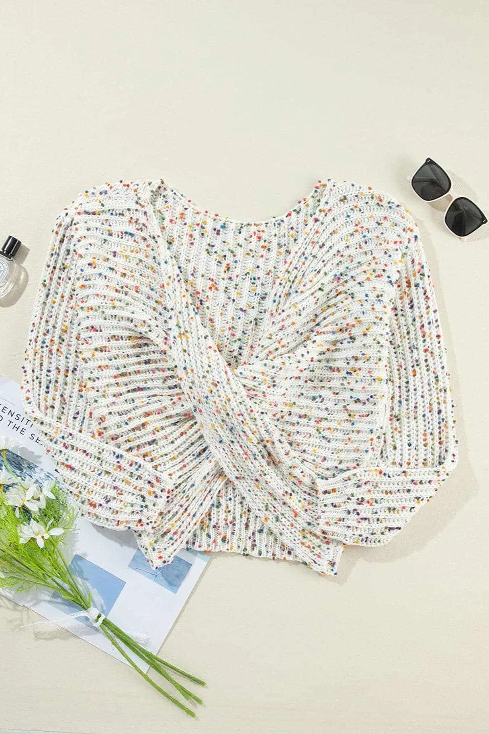 Backless confetti-knit pullover
