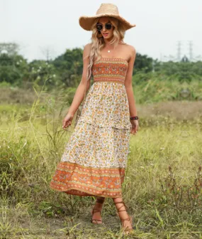 BerryBetty - 2Flounced Floral Skirt Bohemian Tube Top Dress