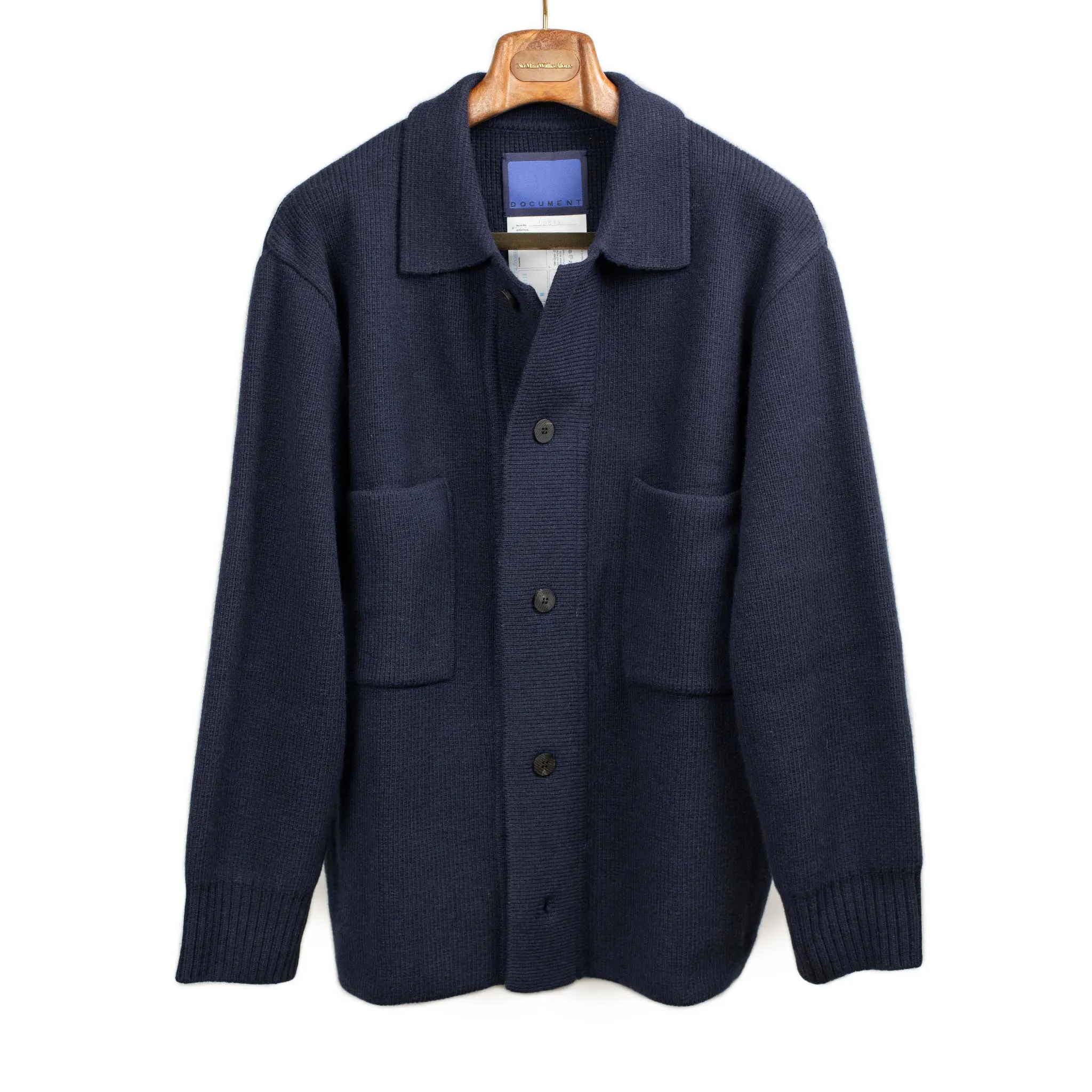 Big pocket cardigan in navy heavyweight wool