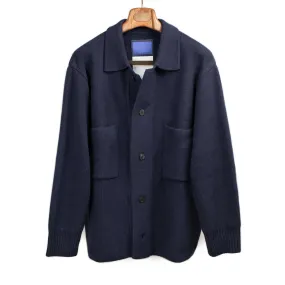 Big pocket cardigan in navy heavyweight wool