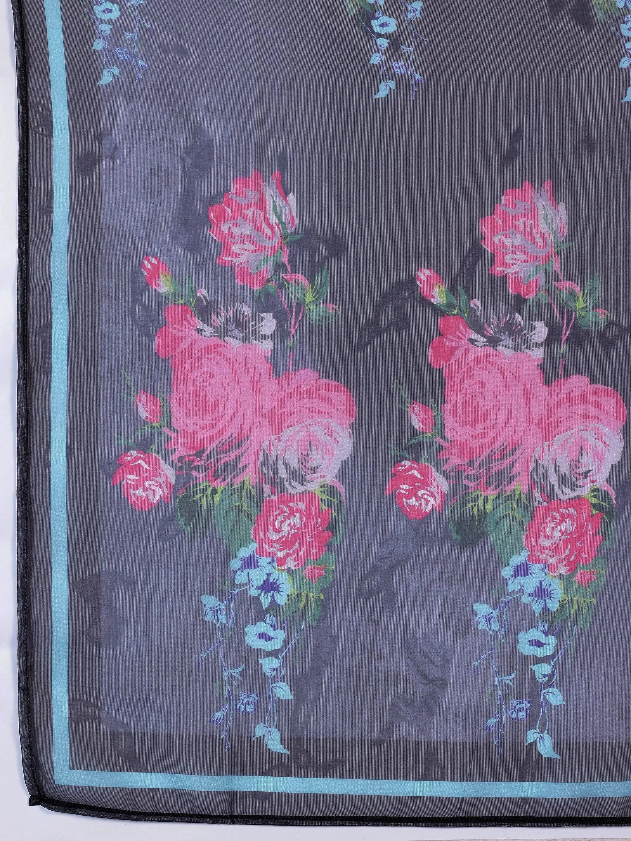 Black Self Design Silk Blend Straight Suit With Dupatta