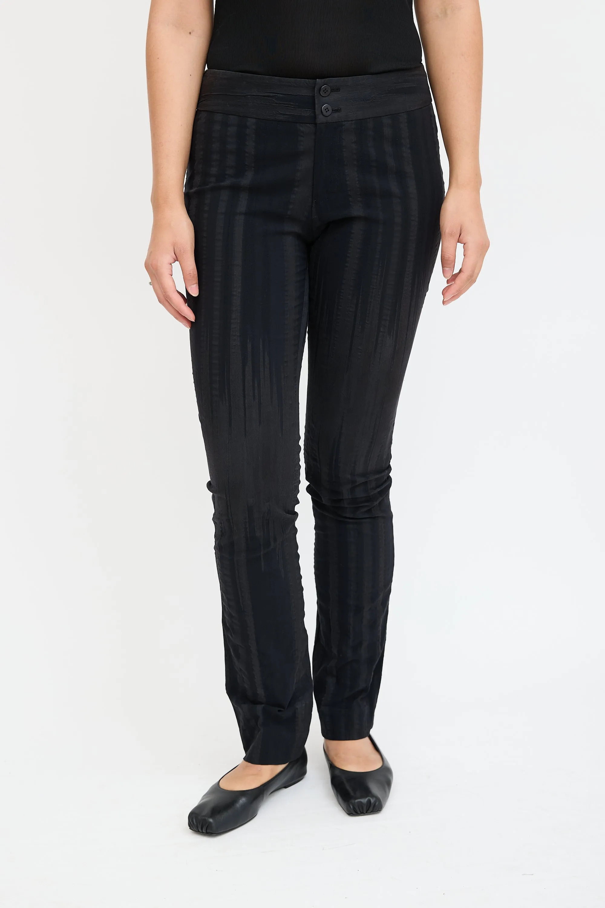 Black Textured Straight Leg Trouser