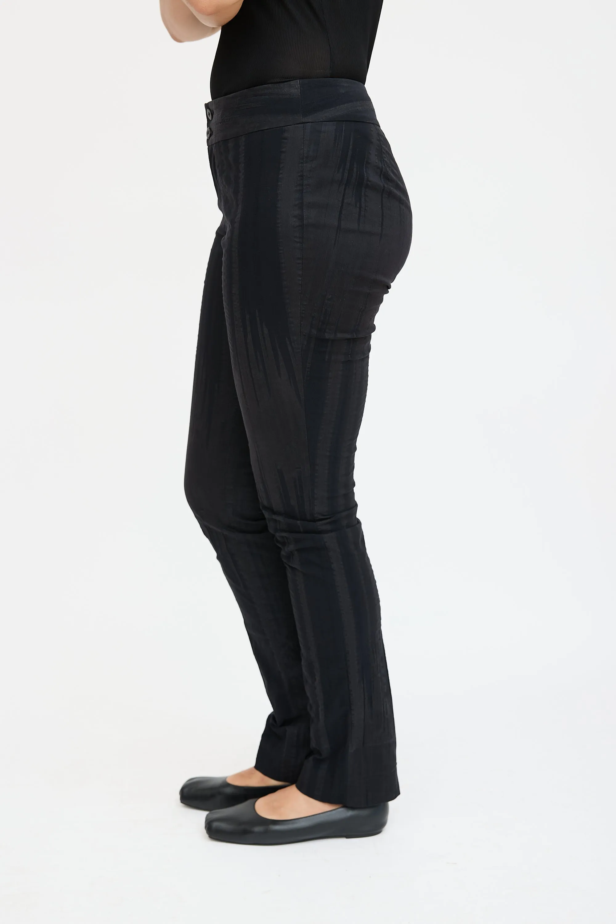 Black Textured Straight Leg Trouser