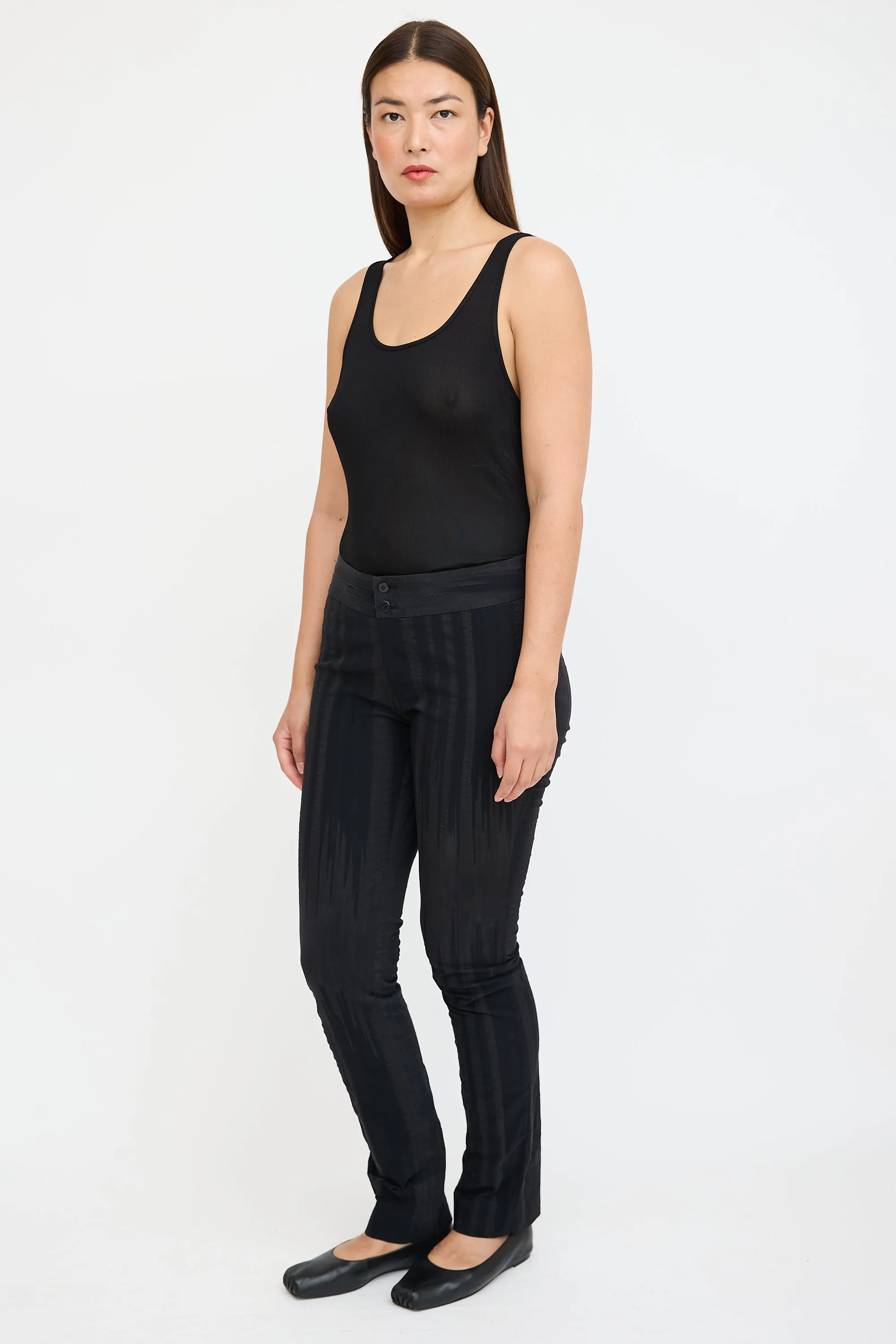 Black Textured Straight Leg Trouser