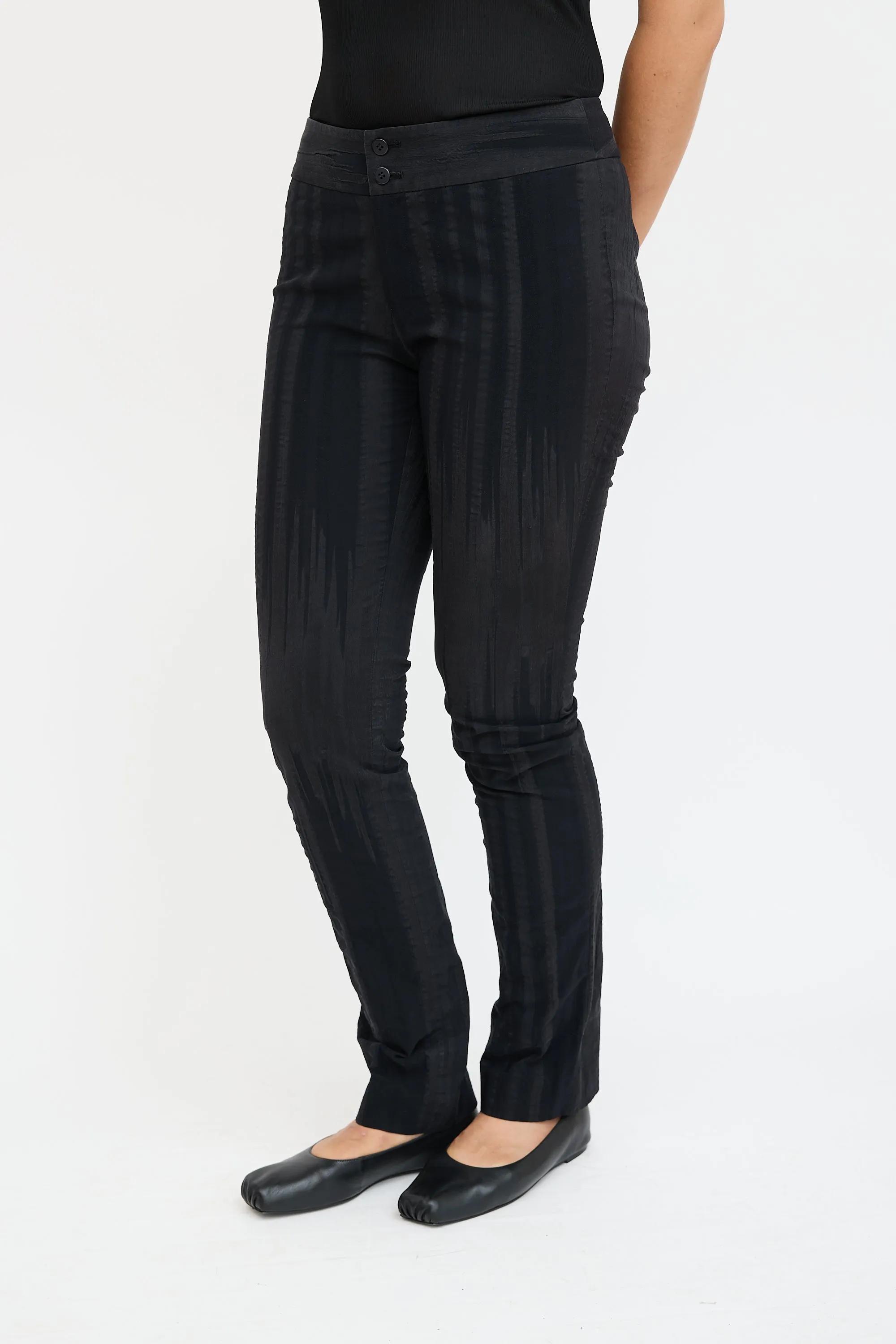 Black Textured Straight Leg Trouser
