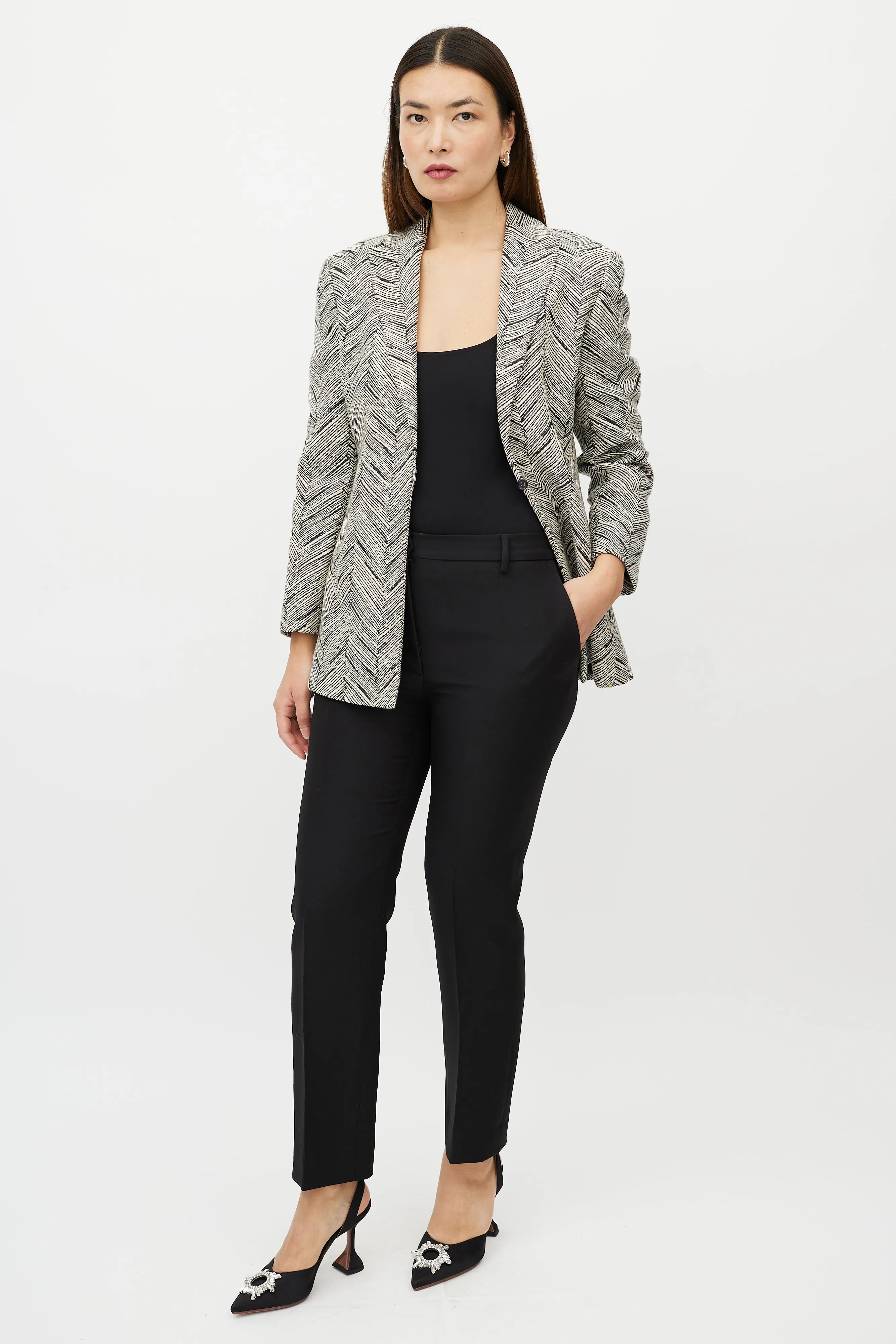 Black Wool Straight Leg Pleated Trousers