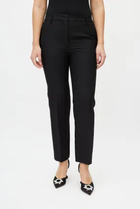 Black Wool Straight Leg Pleated Trousers