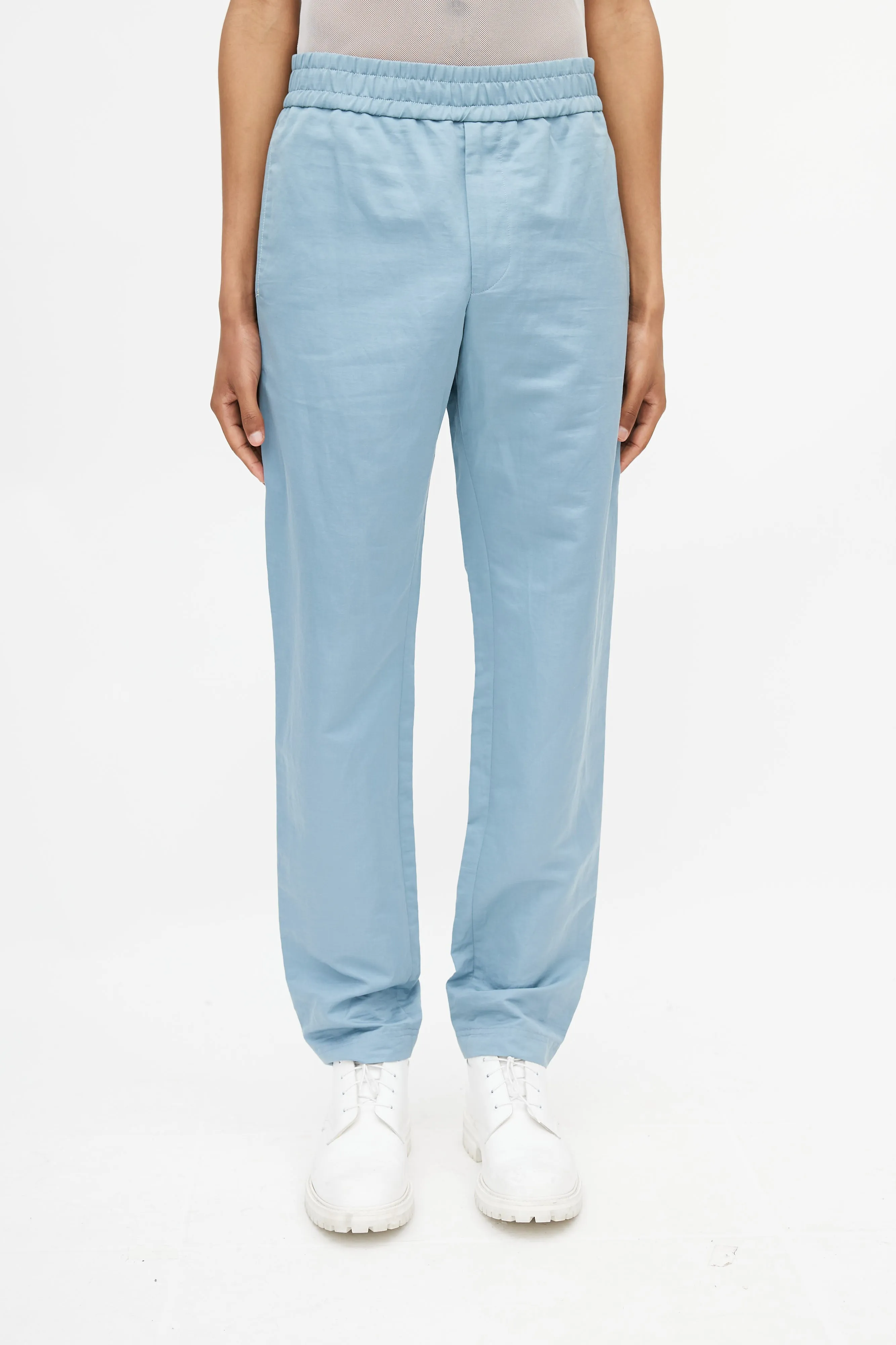 Blue Elasticized Straight Leg Trouser
