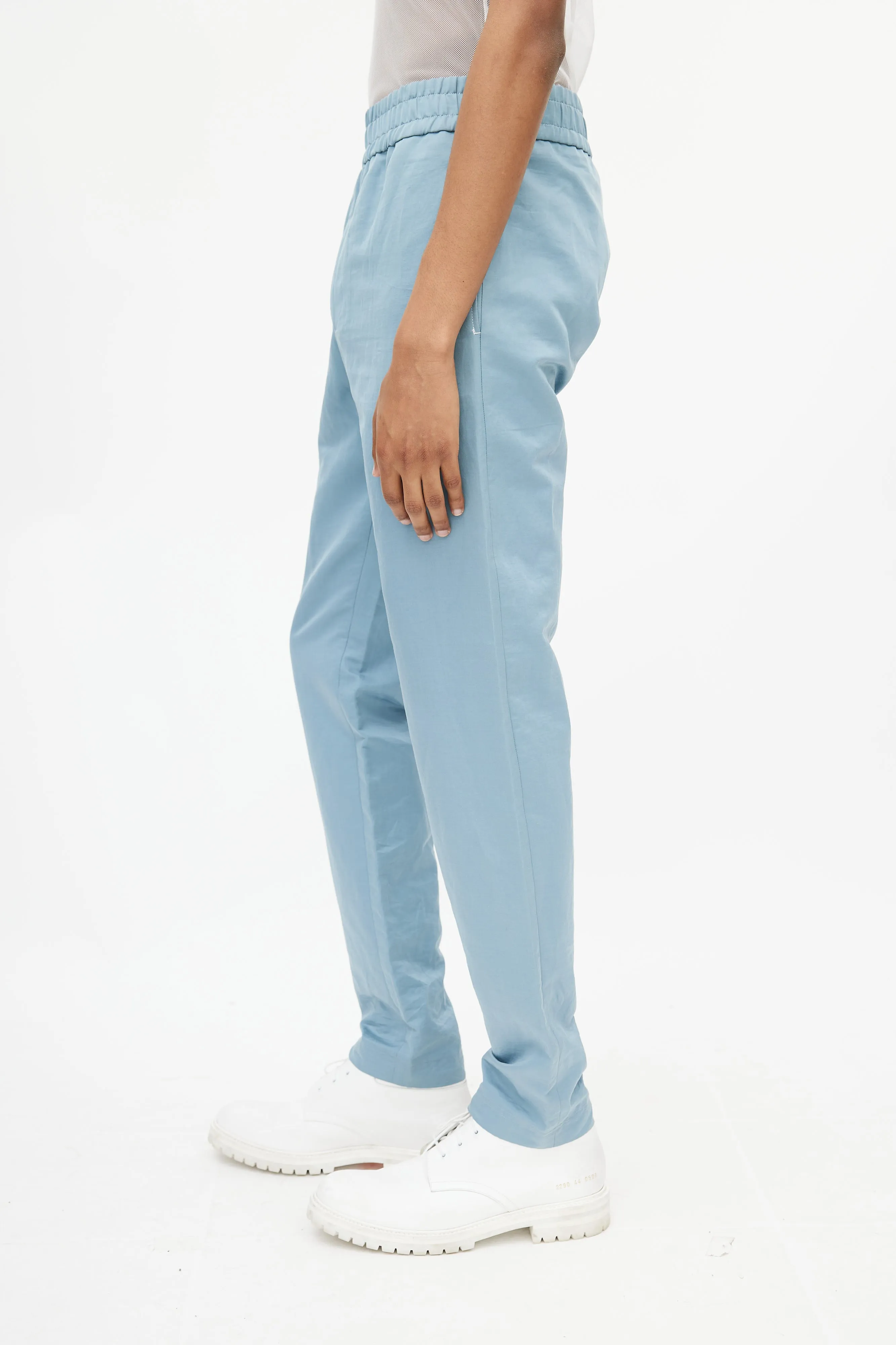Blue Elasticized Straight Leg Trouser