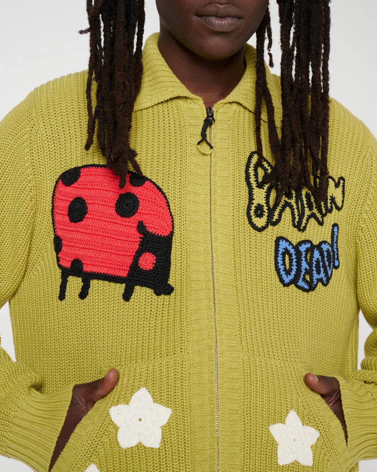 Buggin' Out Crochet Zip Cardigan - Olive