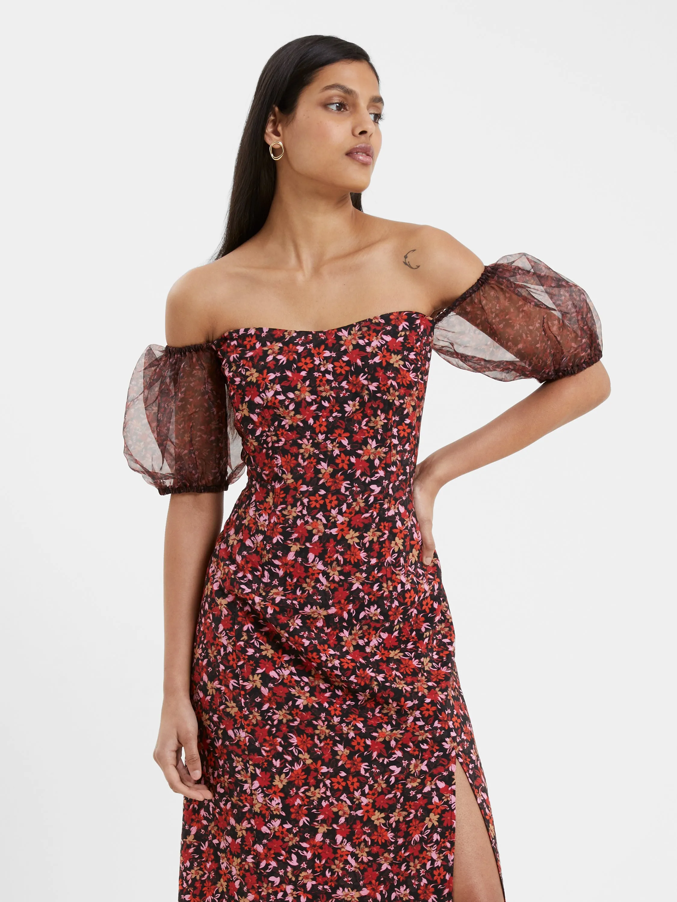 Clara Flavia Puff Sleeve Midi Dress