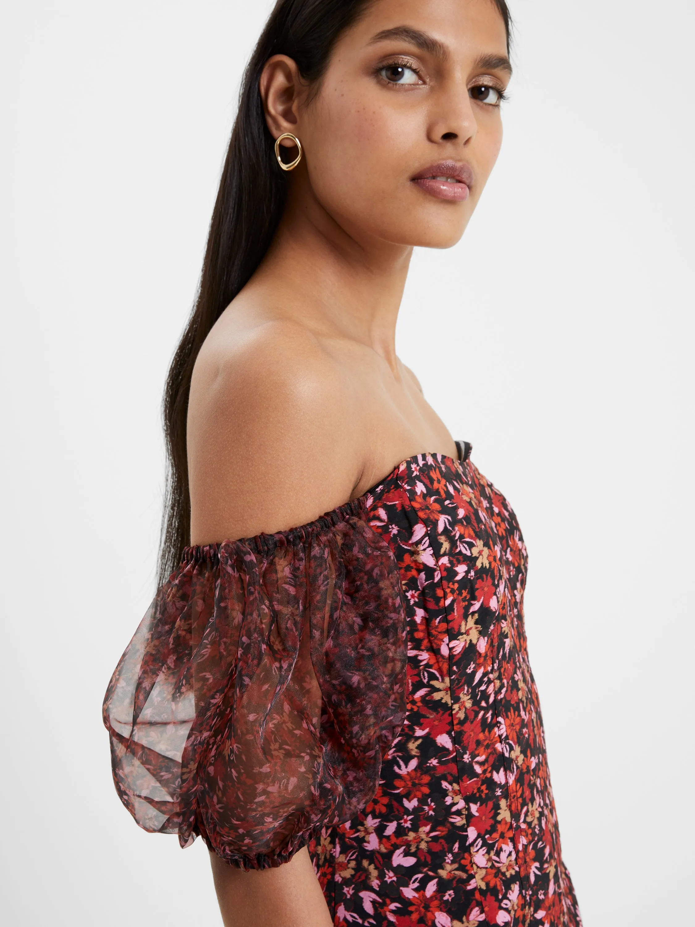 Clara Flavia Puff Sleeve Midi Dress