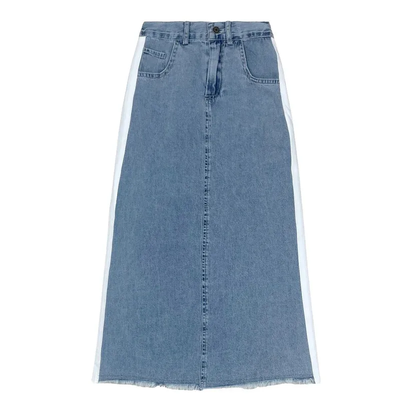 Contrast Maxi Denim Skirt