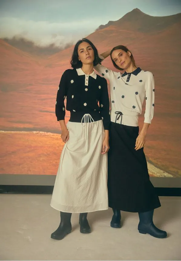 Contrast Waistband Skirt with Asymmetrical Seam Line