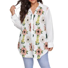 Coral Floral - Women's Shirt With Long Sleeve(Plus Size)