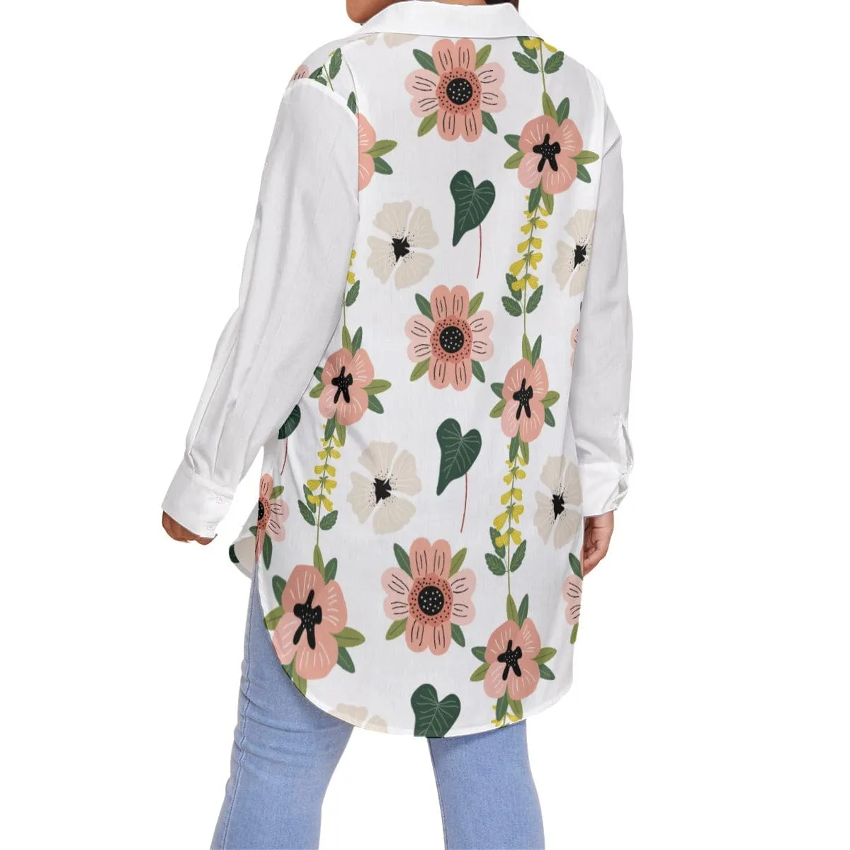 Coral Floral - Women's Shirt With Long Sleeve(Plus Size)
