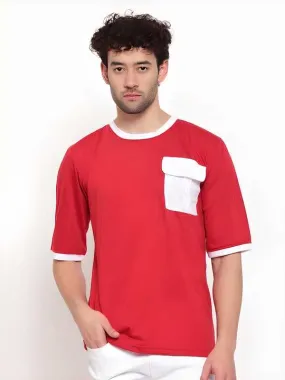 Cotton Color Block Half Sleeves Mens Round Neck T-Shirt