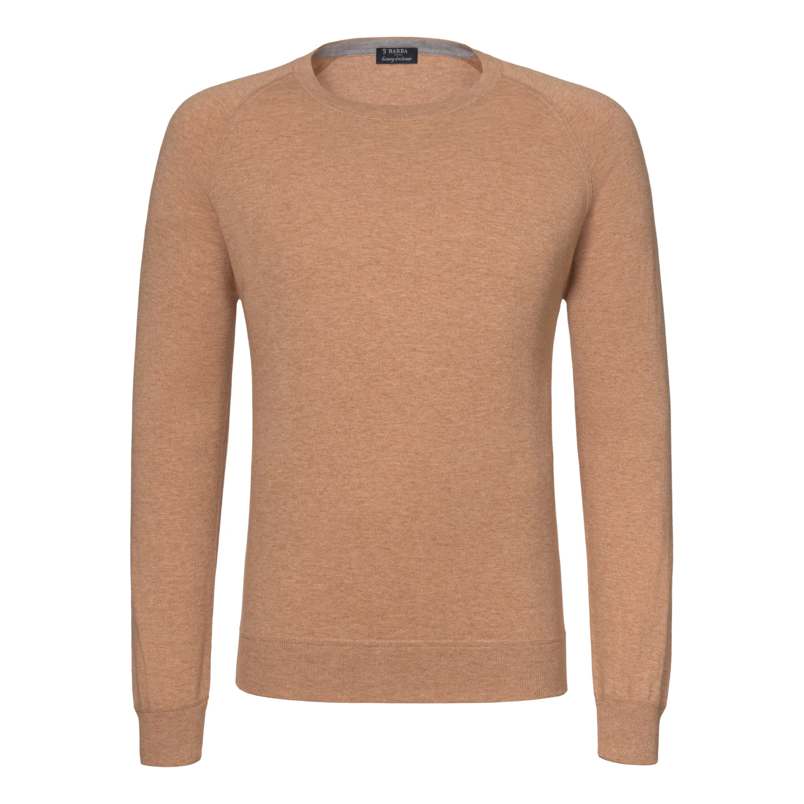 Crew-Neck Cotton-Cashmere Blend Pullover in Orange Melange