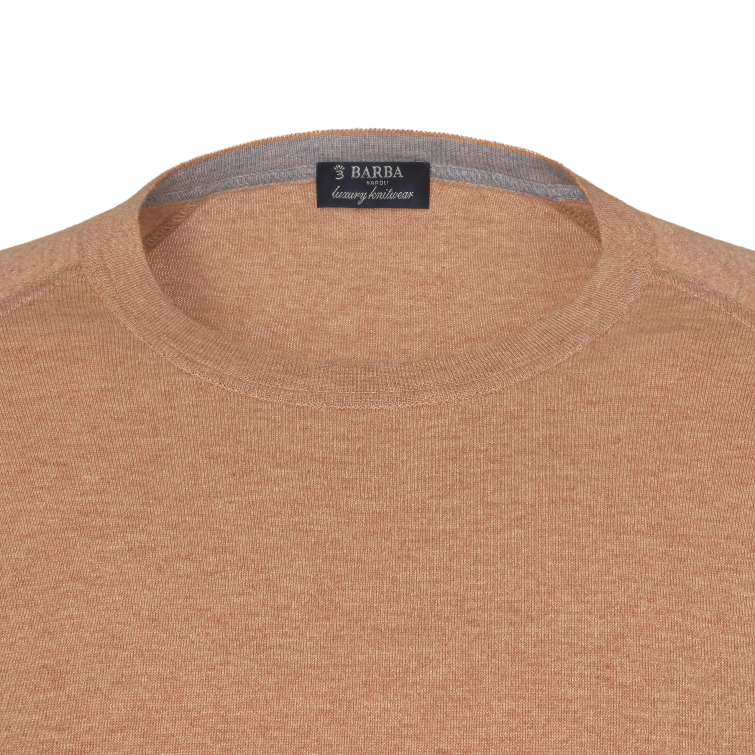 Crew-Neck Cotton-Cashmere Blend Pullover in Orange Melange