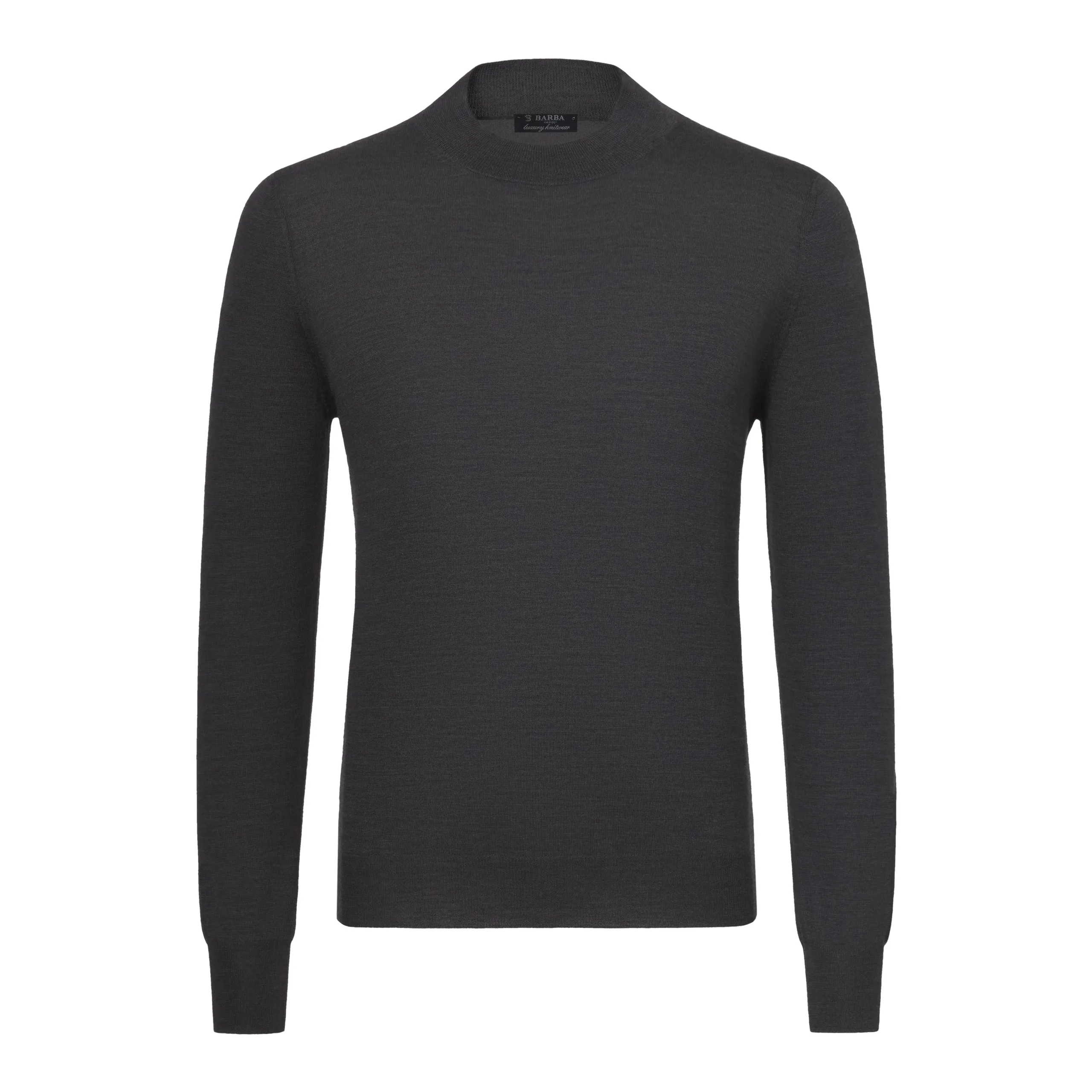 Crew-Neck Wool Pullover in Dark Grey Melange
