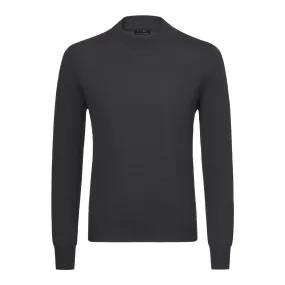 Crew-Neck Wool Pullover in Dark Grey Melange
