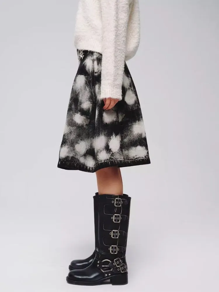 Denim Wide Pleated Umbrella Skirt【s0000006180】