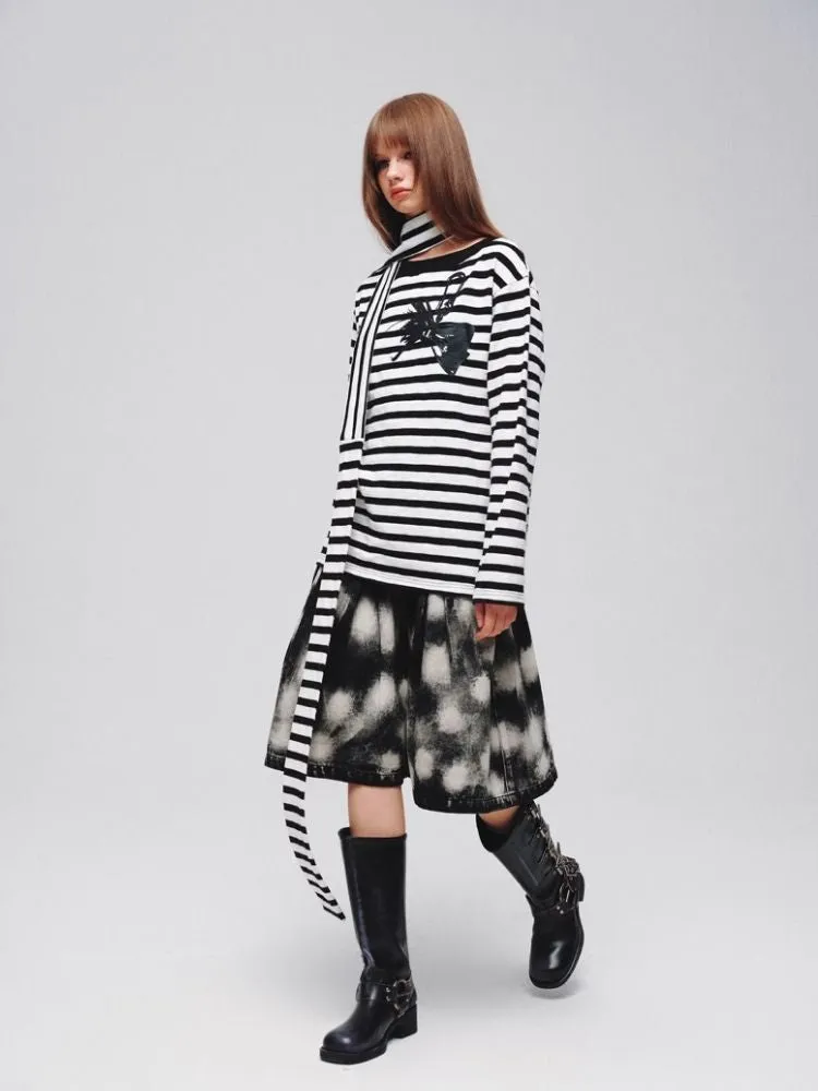 Denim Wide Pleated Umbrella Skirt【s0000006180】