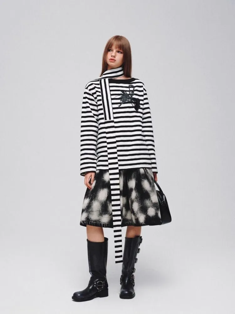 Denim Wide Pleated Umbrella Skirt【s0000006180】