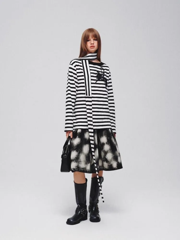 Denim Wide Pleated Umbrella Skirt【s0000006180】