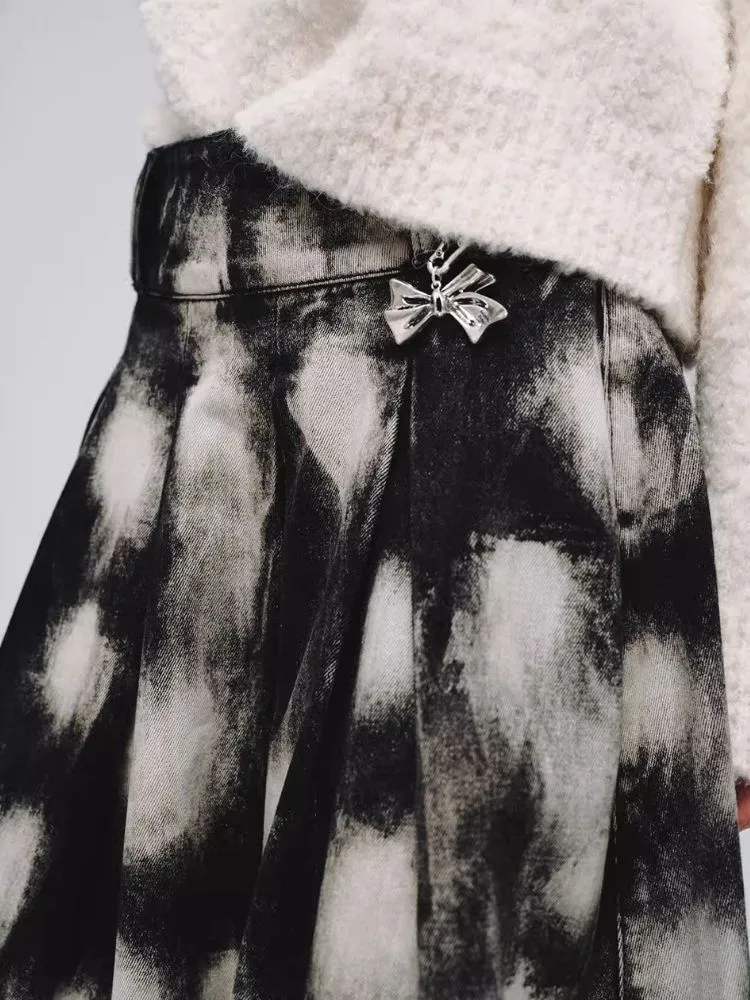 Denim Wide Pleated Umbrella Skirt【s0000006180】