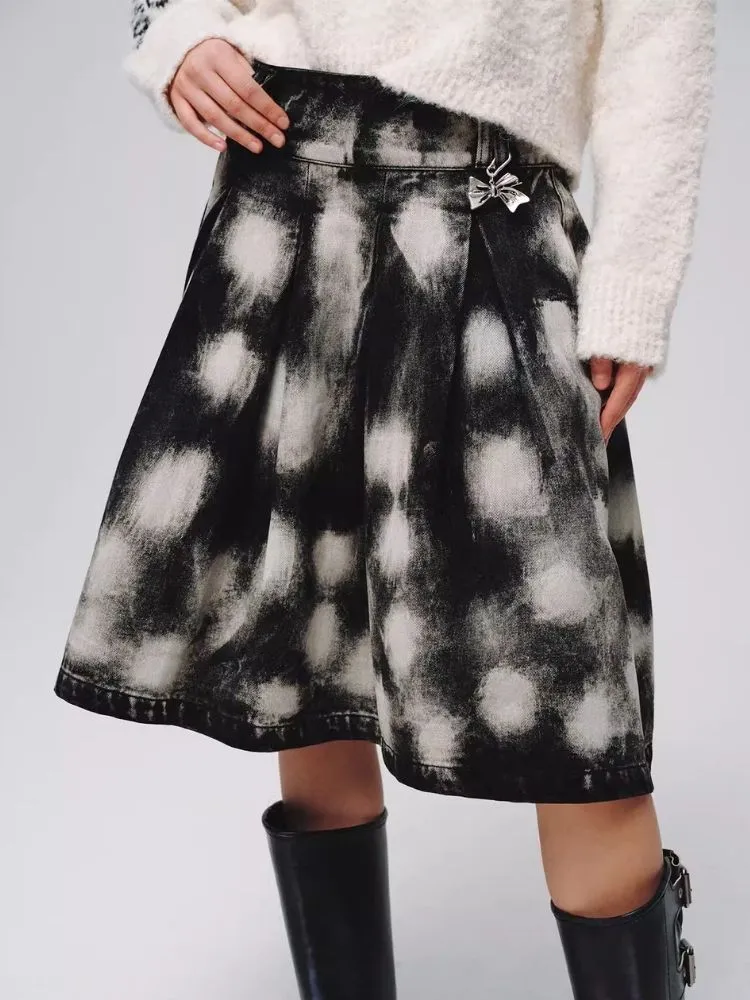 Denim Wide Pleated Umbrella Skirt【s0000006180】