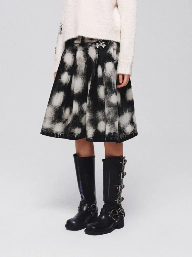 Denim Wide Pleated Umbrella Skirt【s0000006180】