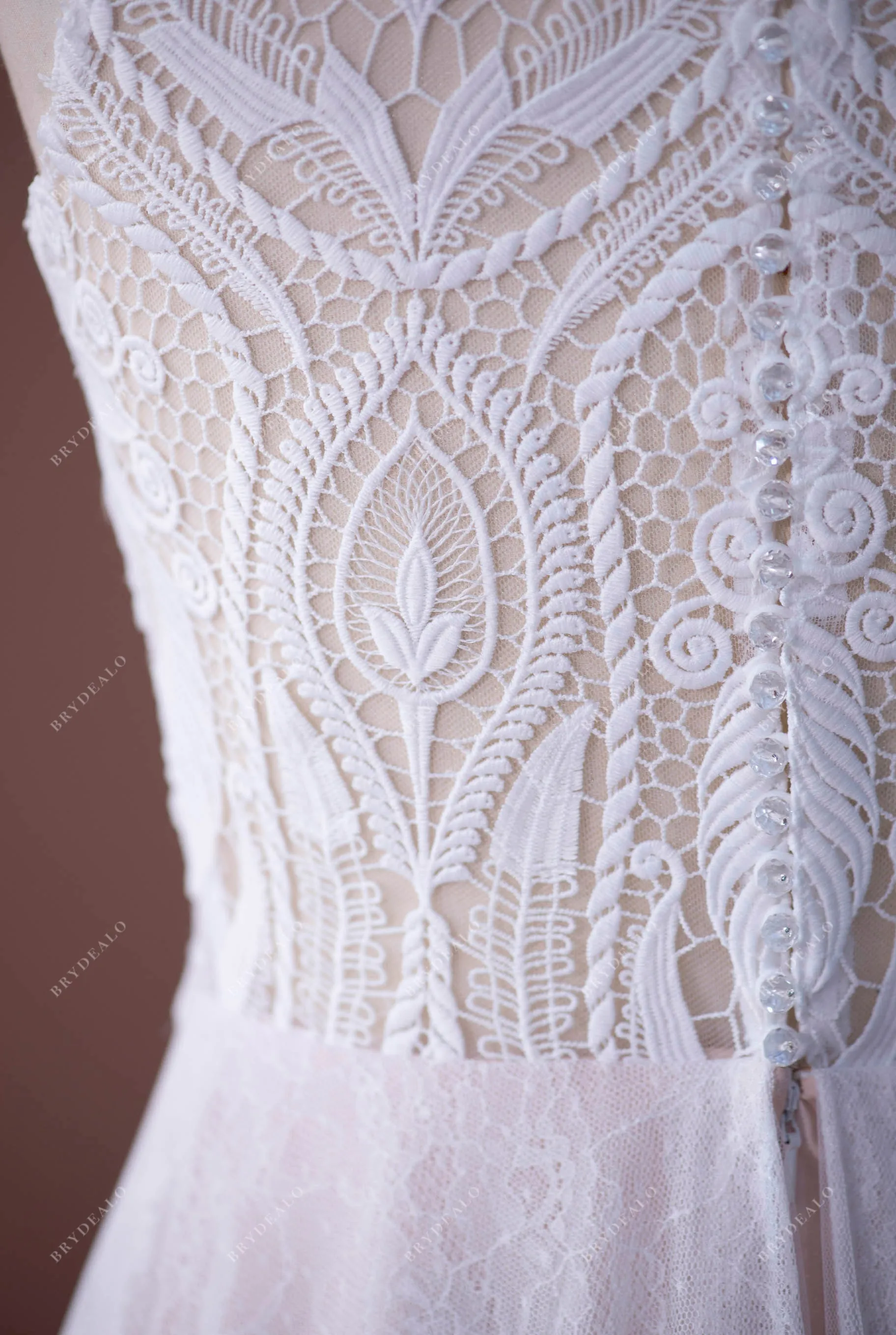 Designer Patterned Lace Sleeveless Wedding Dress