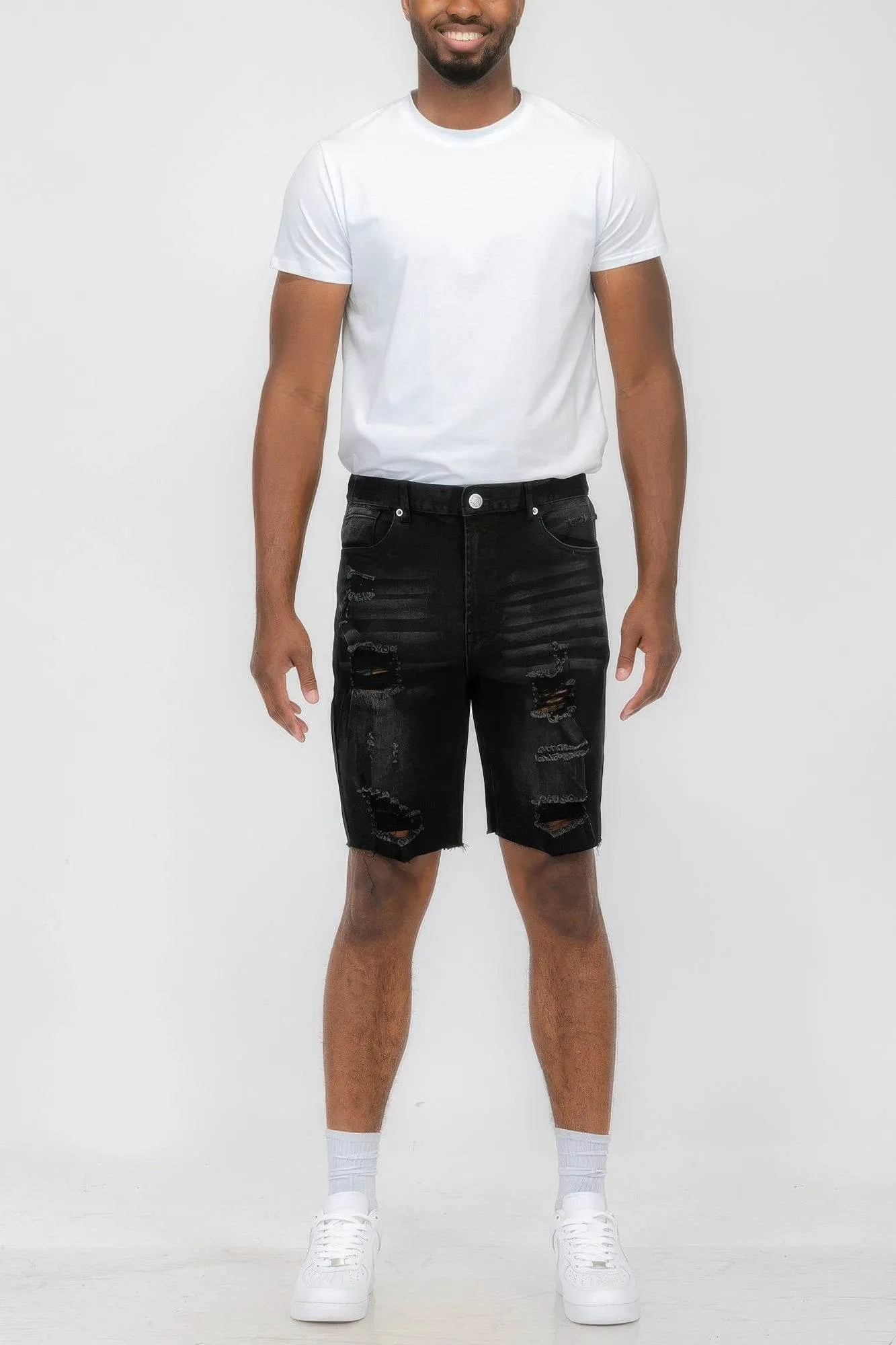 Distressed Stretch Denim Shorts