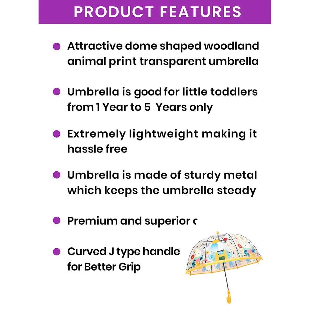 Dome Style Elephant Rabbit Transparent Yellow Umbrella for Kids