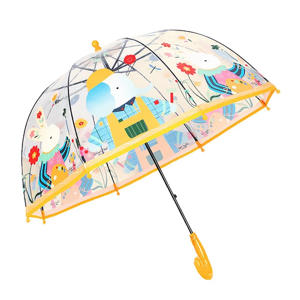 Dome Style Elephant Rabbit Transparent Yellow Umbrella for Kids