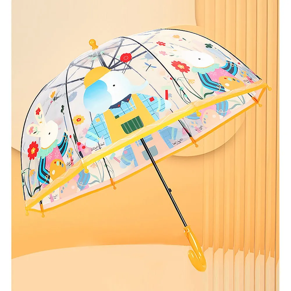 Dome Style Elephant Rabbit Transparent Yellow Umbrella for Kids
