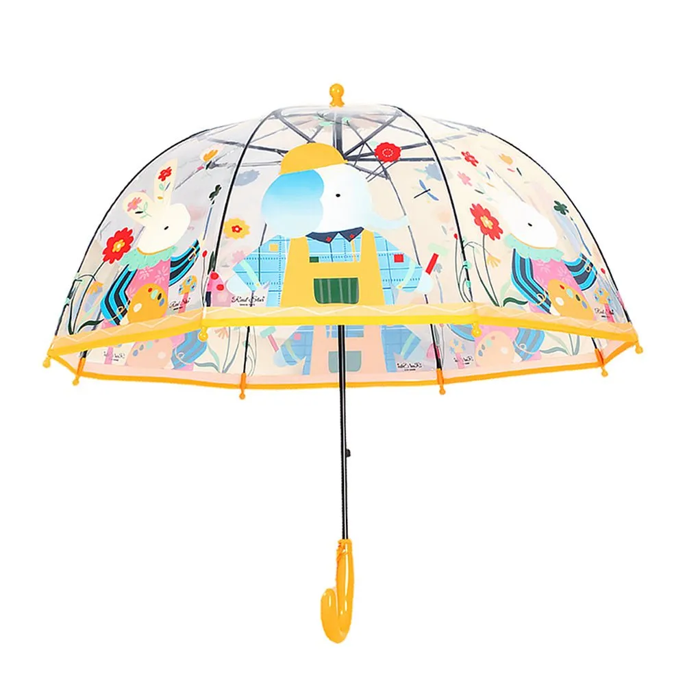 Dome Style Elephant Rabbit Transparent Yellow Umbrella for Kids