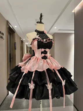 Dress Black Suspender Halter Lolita Neck Princess Pure Pink Style